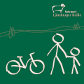 Eine einfache Zeichnung eines Fahrrads und zweier Strichmännchen