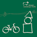 Alternativtext: Eine einfache Zeichnung eines Fahrrads und dreier Bauklötzchen